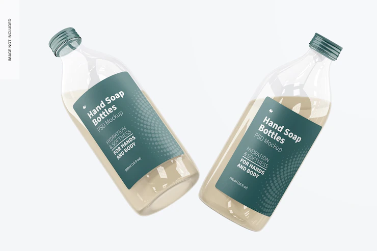 Hand Soap Clear Bottles Mockup Floating 1332 4723