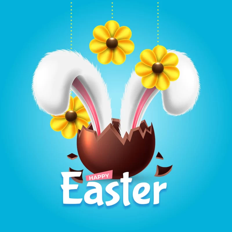 Happy Easter element for design Bunny Ears coming out of egg Free Vector