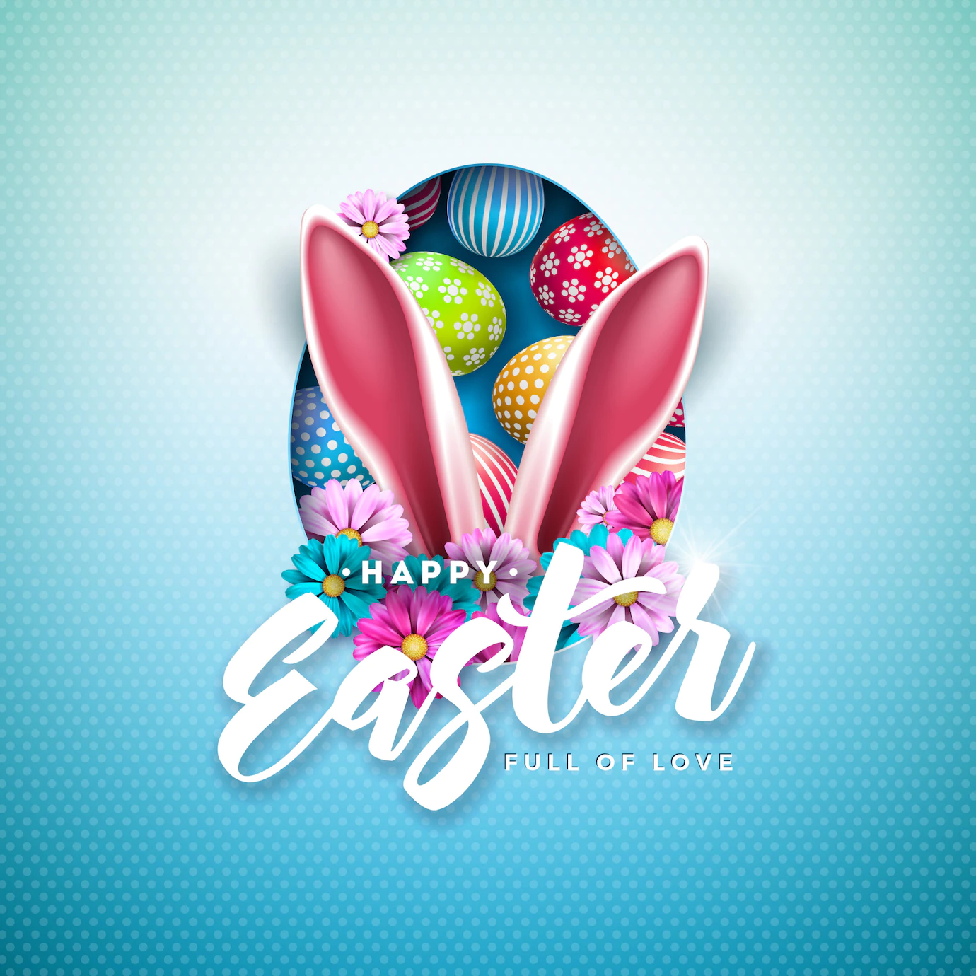 Happy Easter Illustration With Colorful Painted Egg Rabbit Ears 1314 2663