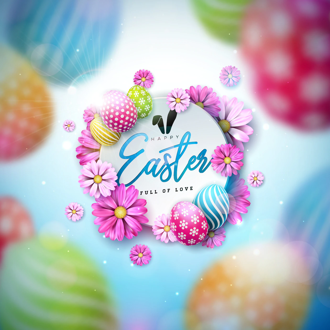 Happy Easter Illustration With Colorful Painted Egg Spring Flower 1314 2664