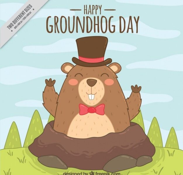 Happy groundhog background with hat Free Vector