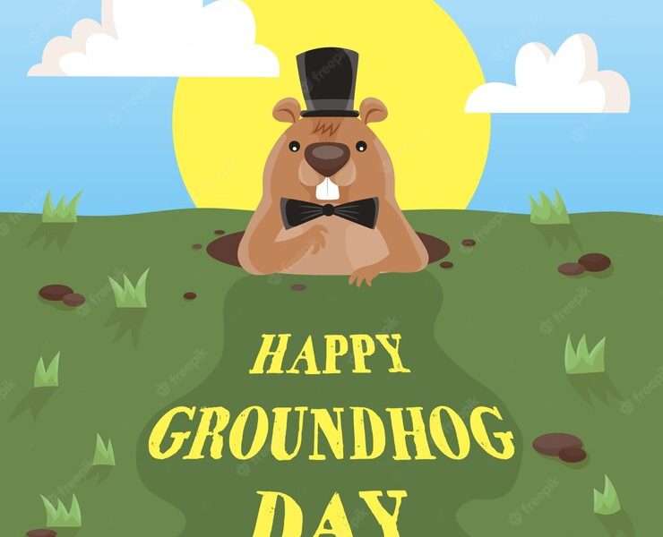 Happy groundhog day background Free Vector