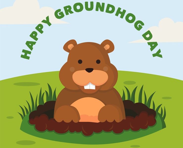 Happy groundhog day background Free Vector