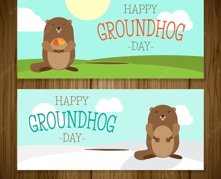 Happy groundhog day banners Free Vector