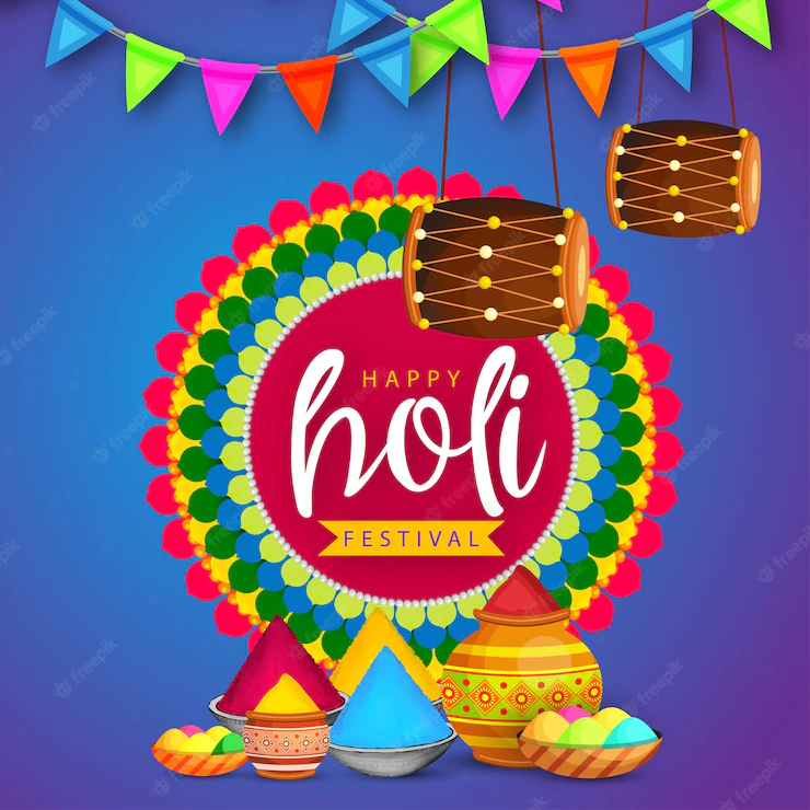 Happy Holi Greetings Blue Brown Pink Colourful Indian Hinduism Festival Social Media Background 1340 17839