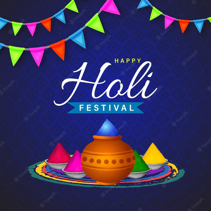 Happy Holi Greetings Dark Blue Yellow Colourful Indian Hinduism Festival Social Media Background 1340 18156