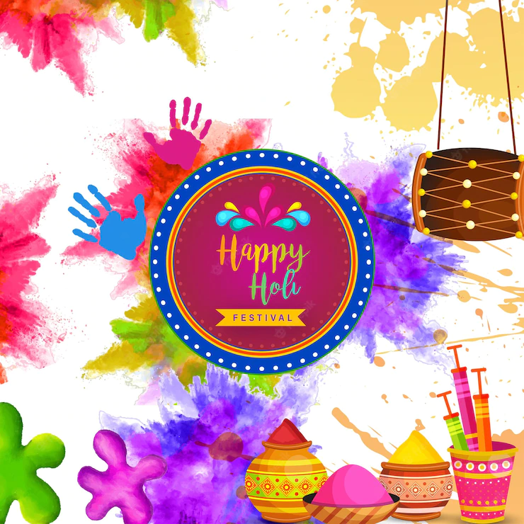 Happy Holi Greetings White Purple Beige Colourful Indian Hinduism Festival Social Media Background 1340 17832