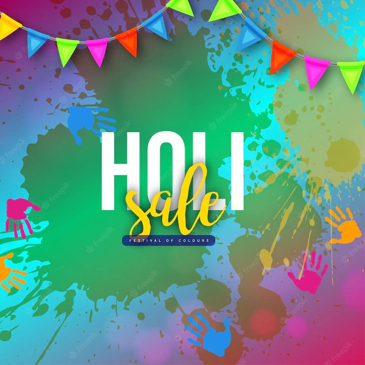Happy Holi Sale Blue Green Colourful Indian Hindu Festival Social Media Background Banner 1340 17045