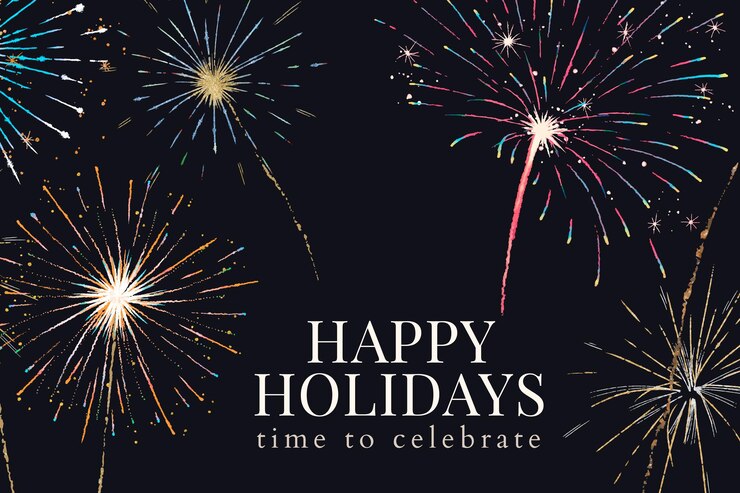 Happy holidays banner template vector with editable text and festive fireworks Free Vector
