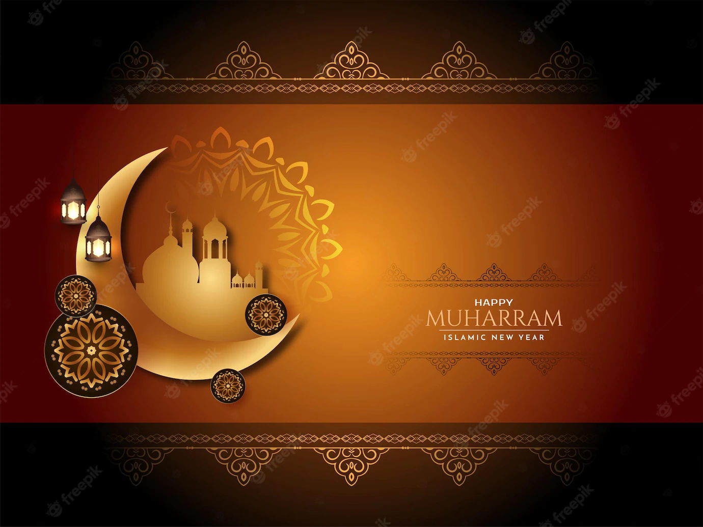 Happy Muharram Islamic New Year Golden Crescent Moon Background Vector 1055 10878