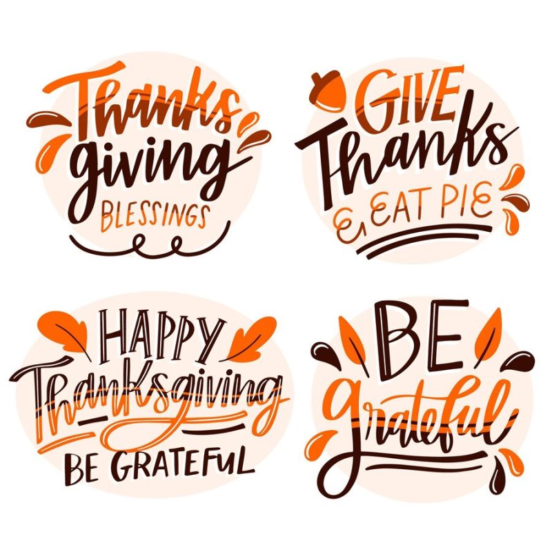 Happy thanksgiving lettering badge set Free Vector