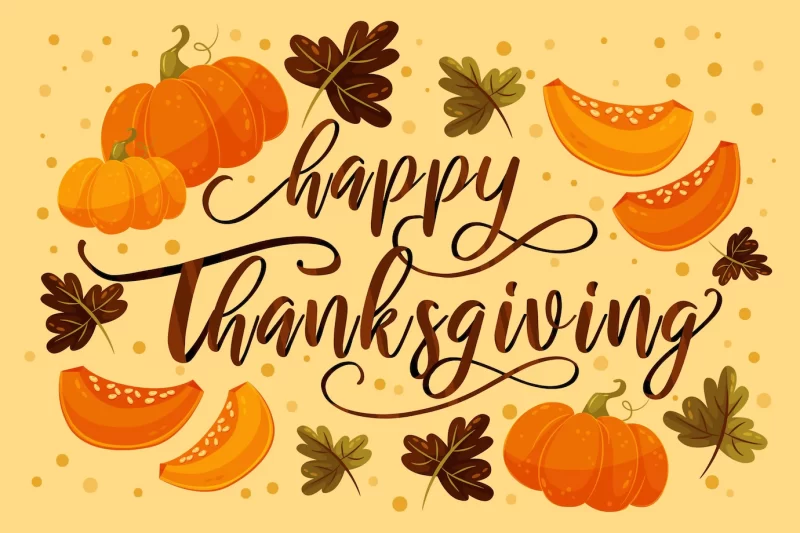 Happy thanksgiving lettering with pumpkins Free Vector