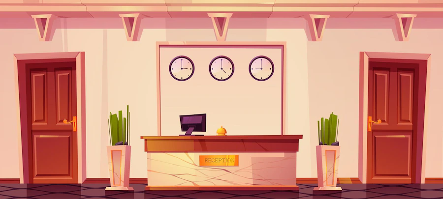 Hotel Reception With Computer Bell Desk 107791 9419