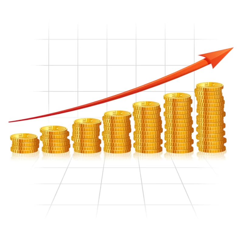 Incremental diagram made of realistic golden coins Free Vector