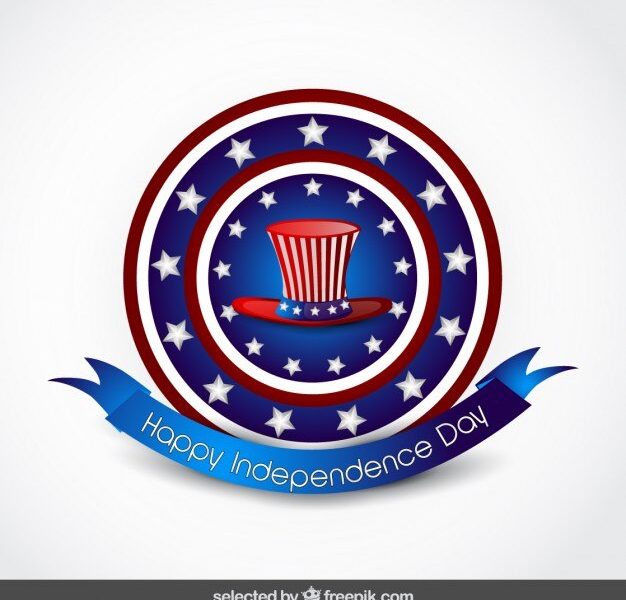 Independence day circular badge with hat Free Vector