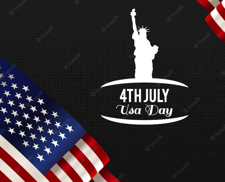 Independence day design with flag and statue of liberty Free Vector