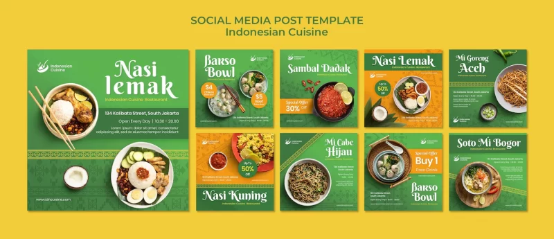 ndonesian cuisine social media posts Free Psd
