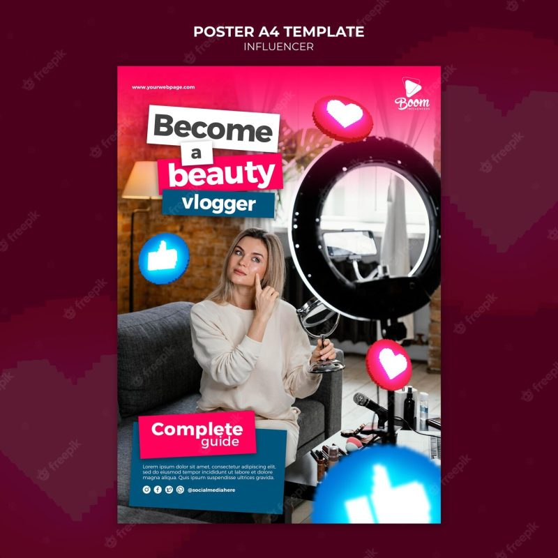 Influencer poster template with photo Free Psd flyer
