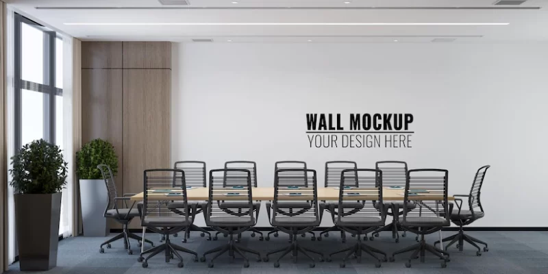 Interior modern office meeting room wall mockup Free Psd Interior modern office meeting room wall mockup Free Psd