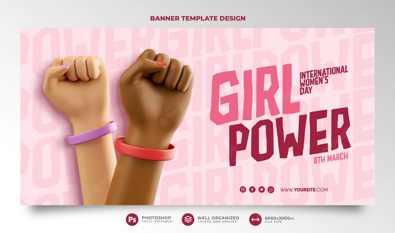 International Womens Day Banner 3d Render Hands Cartoon 8 March Girl Power Feminism 363450 2196