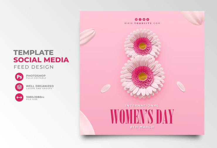 International Womens Day Post Social Media Flower 3d Render Cartoon 363450 2209