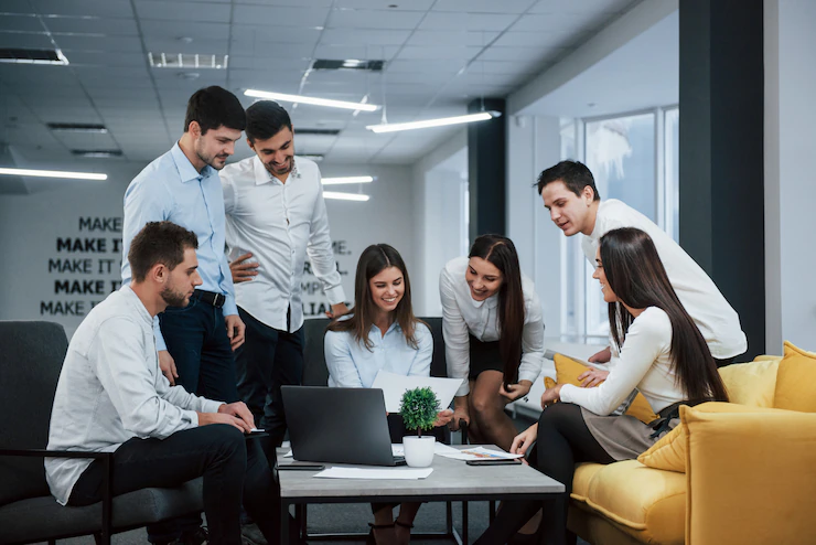 Into Success Group Young Freelancers Office Have Conversation Smiling 146671 13567