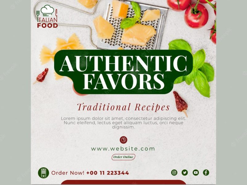 Italian food squared flyer Free Vector