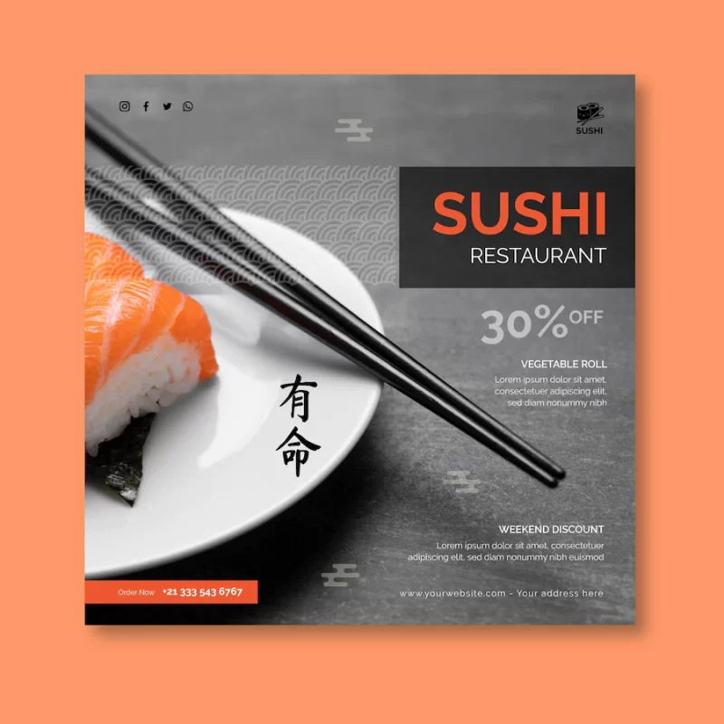 Japanese restaurant square flyer template Free Vector