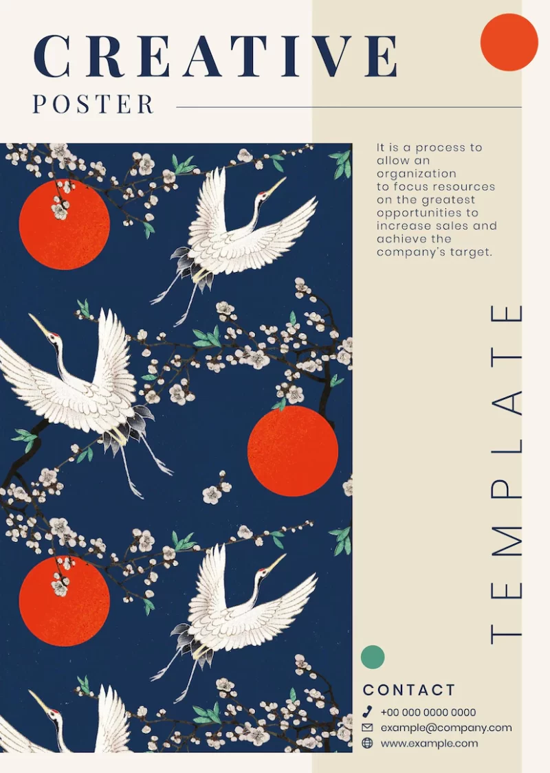 Japanese style vector poster editable template, remix of artwork by watanabe seitei Free Vector