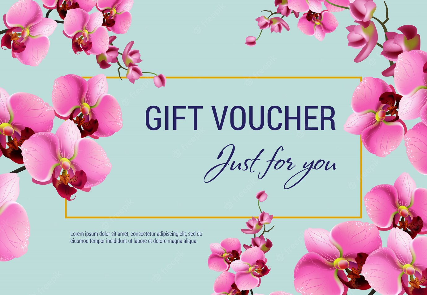 Just You Gift Certificate With Pink Flowers Frame Light Blue Background 1262 13798