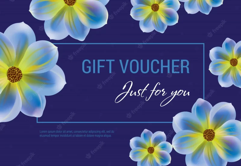 Just for you gift voucher with flowers and frame on dark blue background. Free Vector