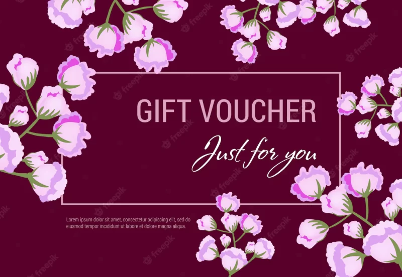 Just for you gift voucher with lilac flowers and frame on vinous background. Free Vector