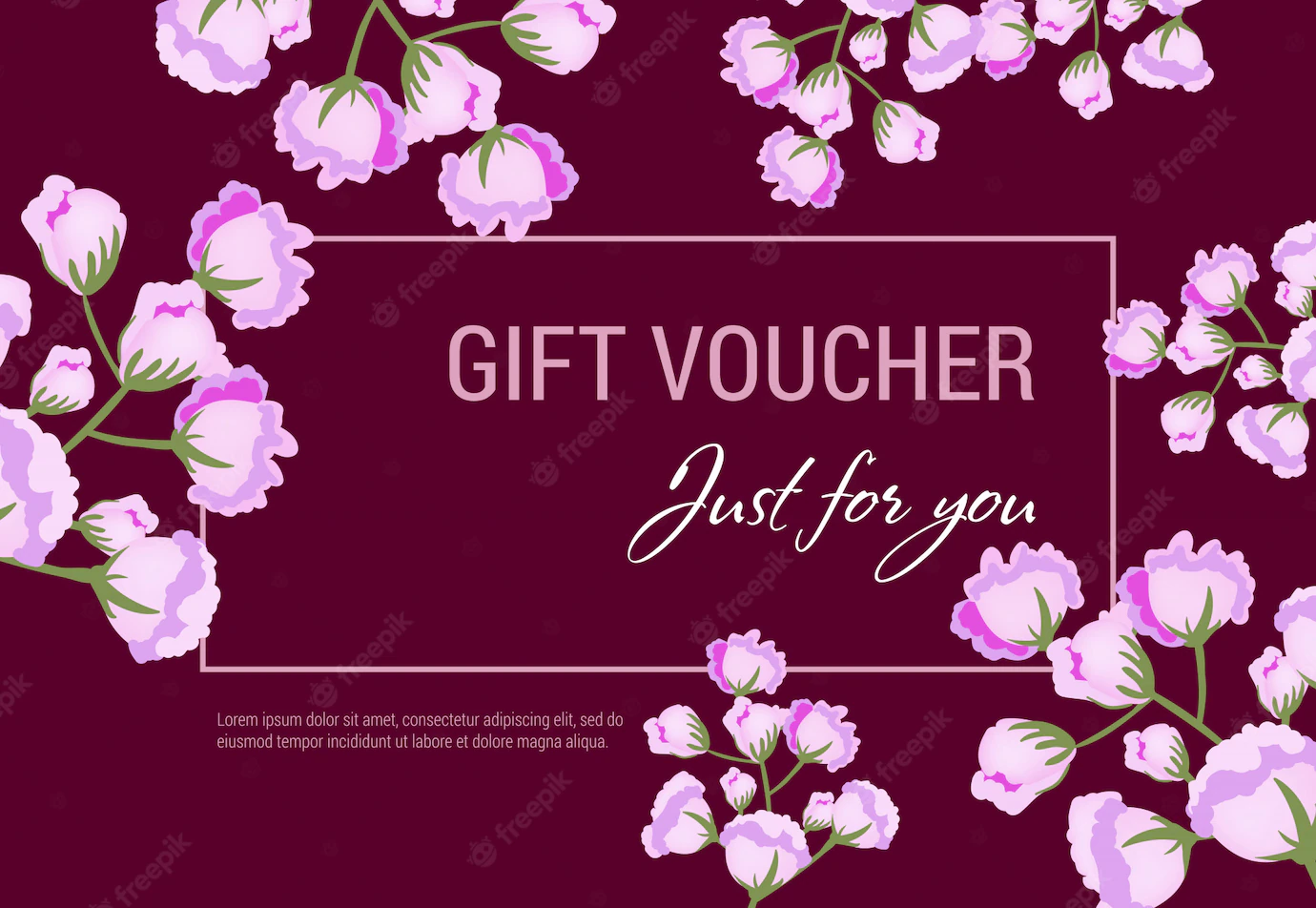 Just You Gift Voucher With Lilac Flowers Frame Vinous Background 1262 13794