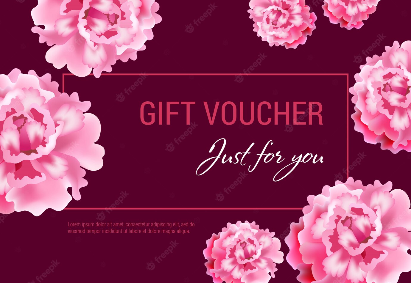 Just You Gift Voucher With Pink Flowers Frame Vinous Background 1262 13795