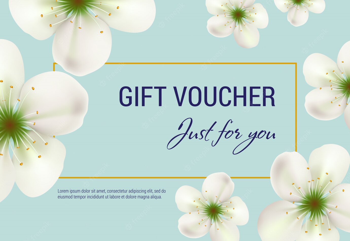 Just You Gift Voucher With White Blossoms Frame Light Blue Background 1262 13796