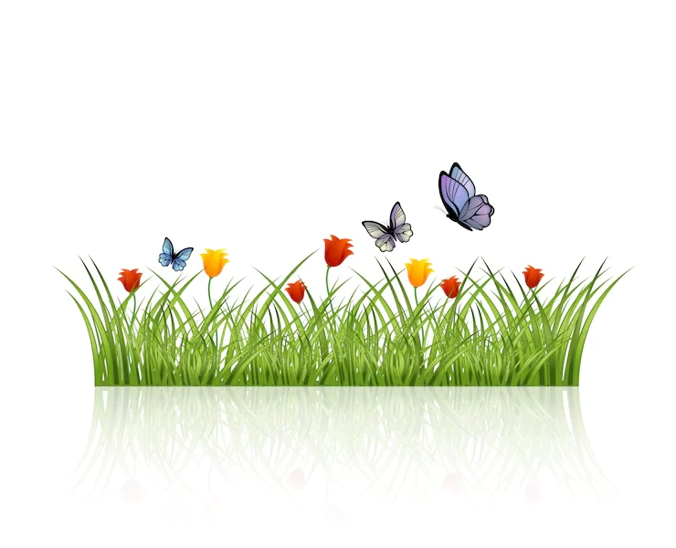 Leaves of grass with butterflies Free Vector