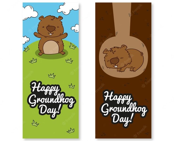 Lovely hand drawn groundhog day banners Free Vector