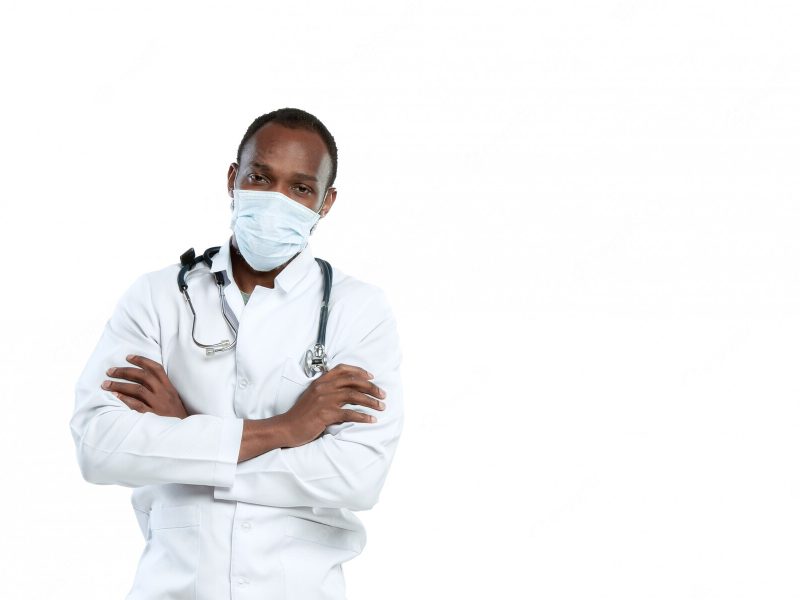 African American black doctor with stethoscope and face mask