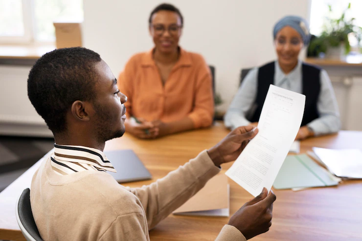 Man Holding Contract His New Office Job After Interview 23 2149034570