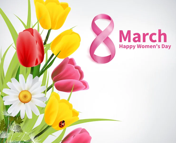 March 8th, happy women day greeting card Free Vector