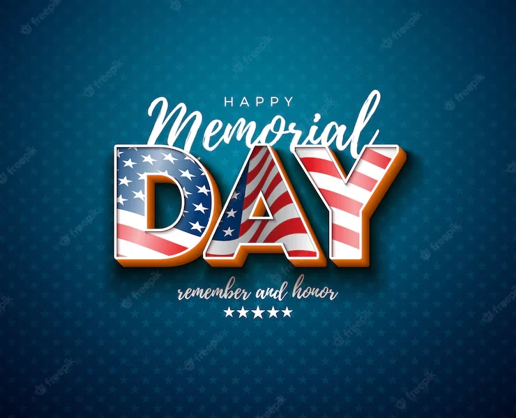 Memorial day of the usa design template with american flag in 3d letter on light star pattern background. national patriotic celebration illustration for banner, greeting card or holiday poster Free Vector