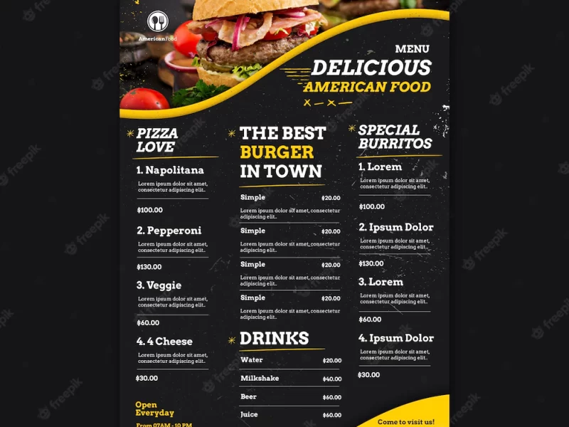 Menu design american food Free Psd