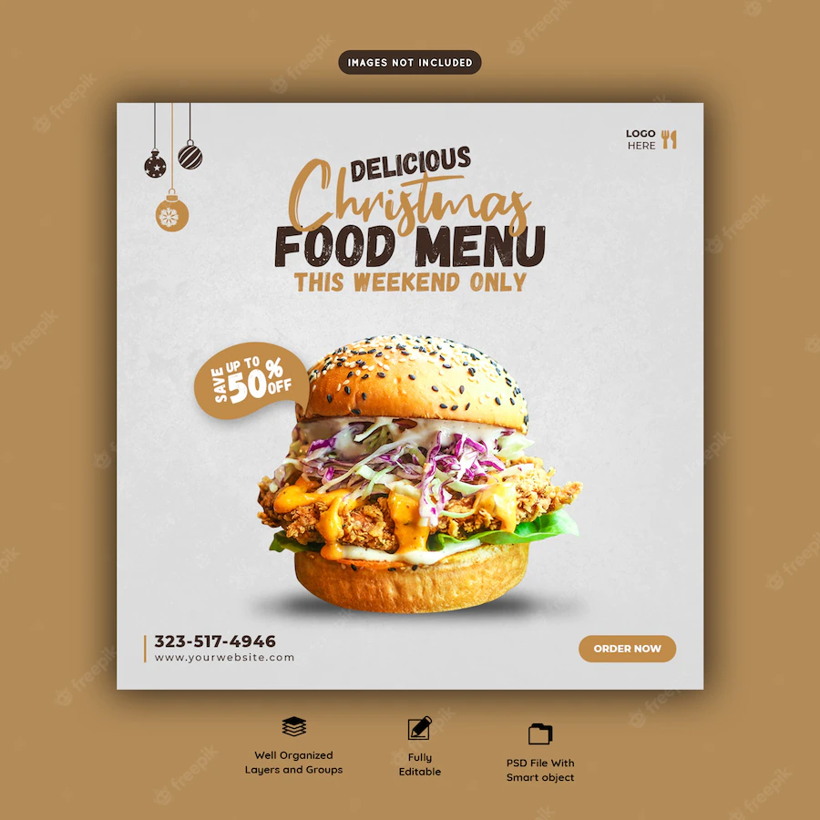 Merry Christmas Delicious Burger Food Menu Social Media Banner Template 120329 1127