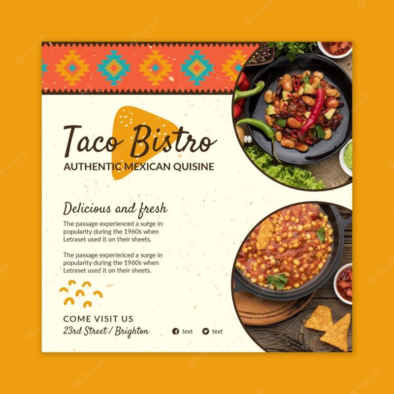 Mexican food  squared flyer template Free Vector
