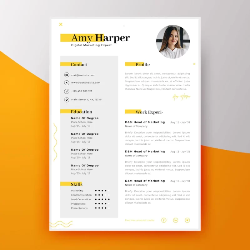 Modern curriculum vitae template for new employee Free Vector