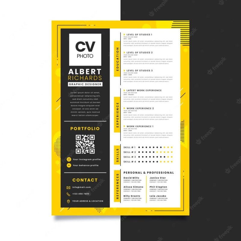 Modern cv template with minimalist elements Free Vector