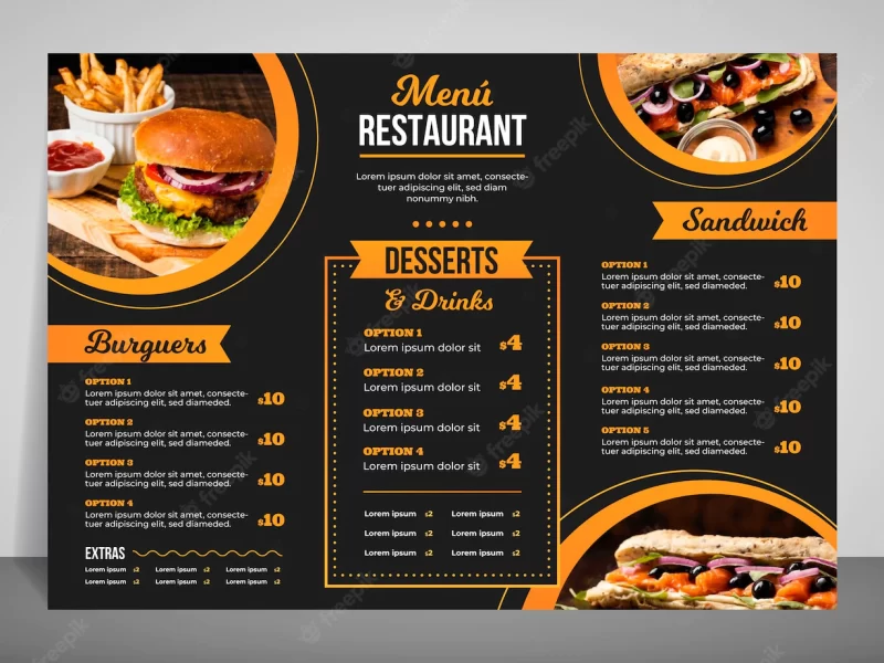 Modern restaurant menu for fast food Free Vector