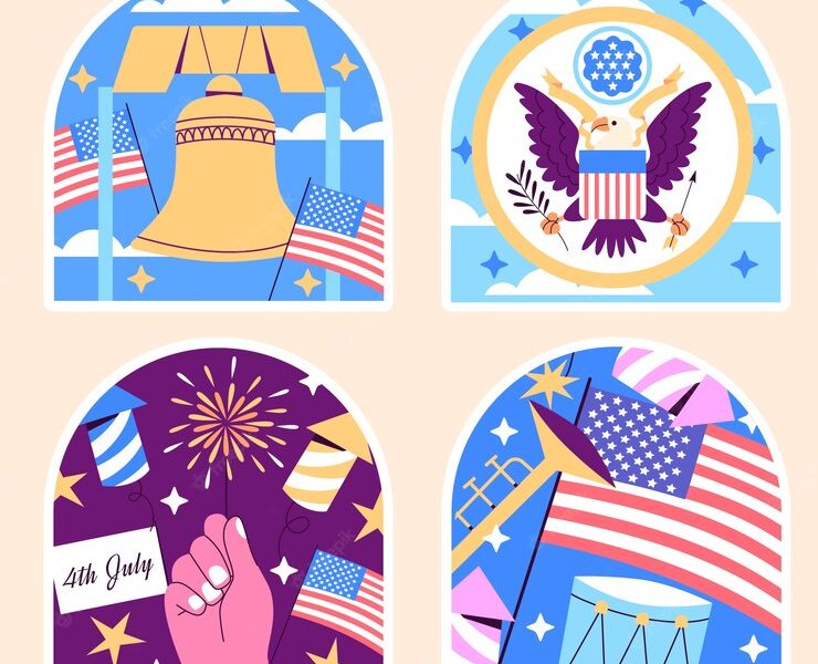 Naive american flag patriotic stickers Free Vector