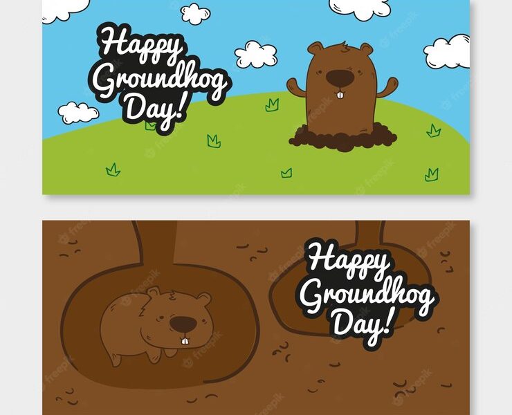 Nice hand drawn groundhog banners Free Vector