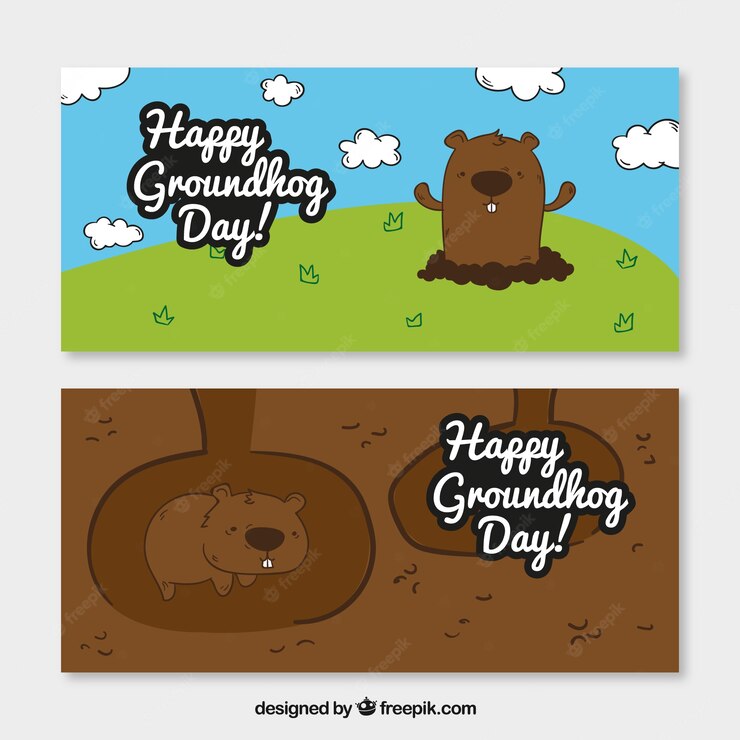 Nice Hand Drawn Groundhog Banners 23 2147595395